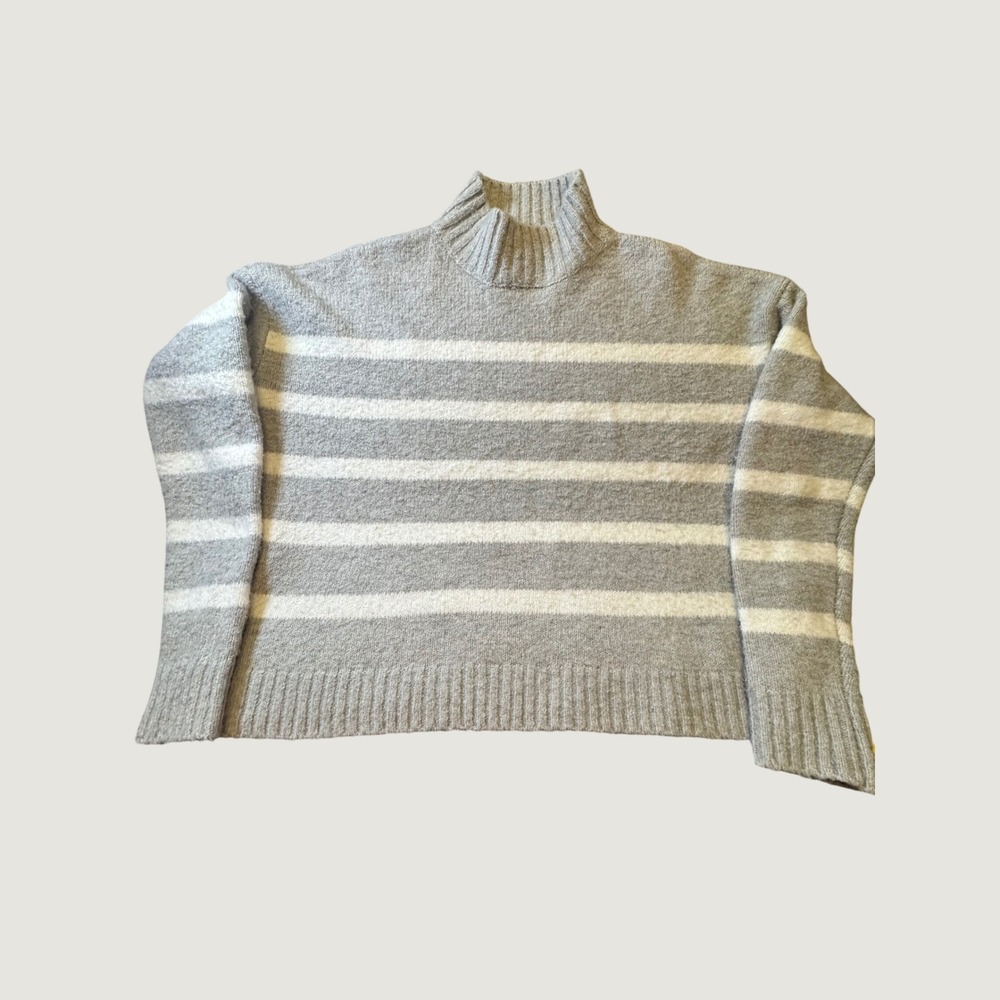 Jessica Simpson Womens Grey White Striped Mock Neck Knit Sweater Small